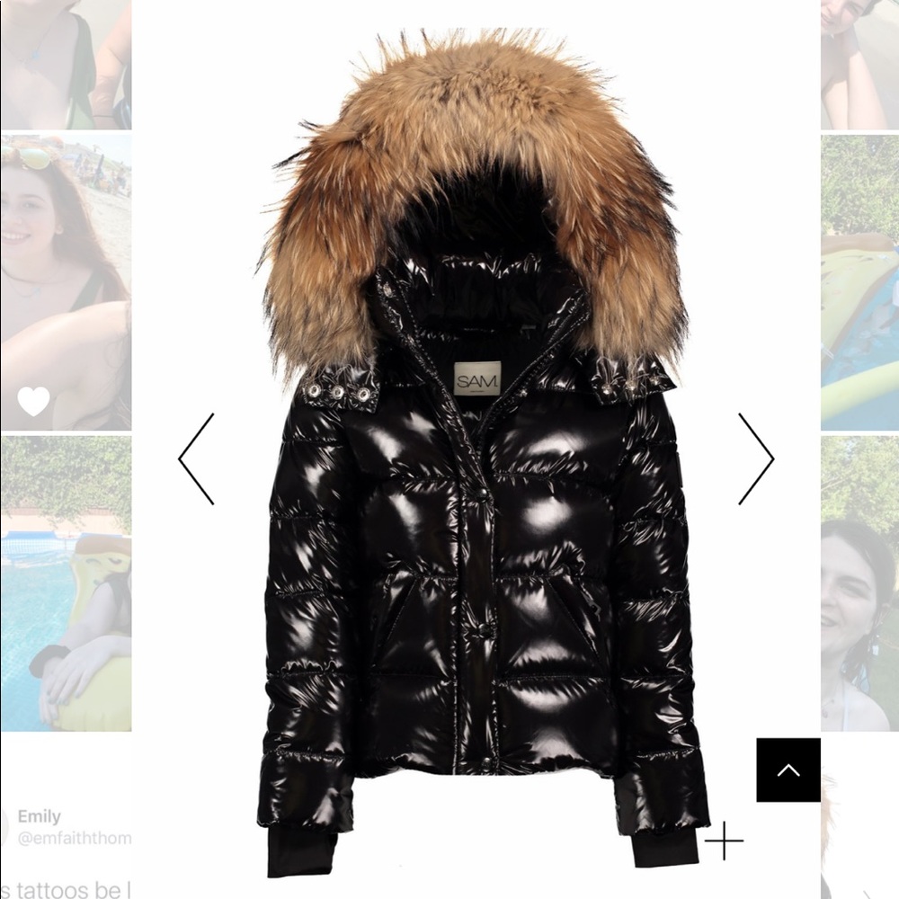 Sam. Black Kids Fur Puffer Jacket